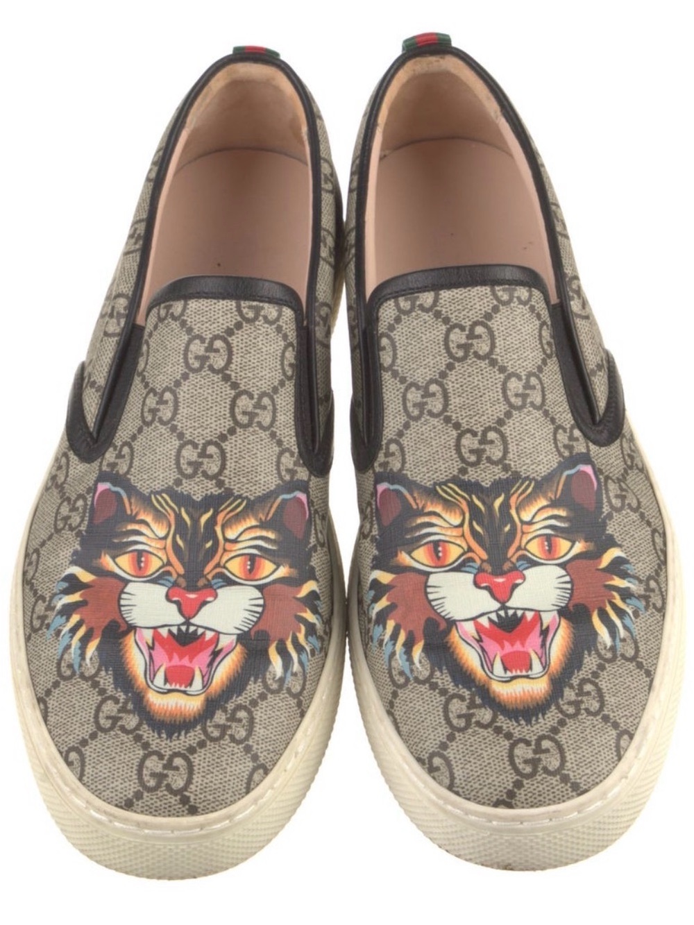 Gucci GG Supreme Canvas Slip-On Sneakers with Multicolor Cat Motif